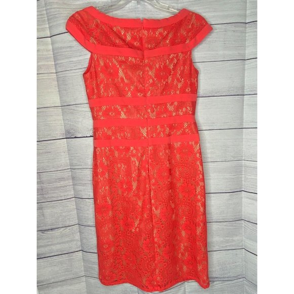 Women's Adrianna Papell salmon colored lace overlay dress sleeveless size 6‎ - Picture 3 of 4